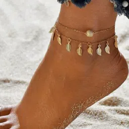OOMPH Gold-Tone Multi Layer Leaf Stylish Latest Anklet for Women image 2