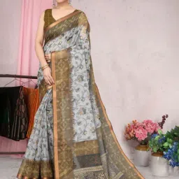 MIRCHI FASHION Grey Floral Print Saree With Unstitched Blouse Piece-picture-44