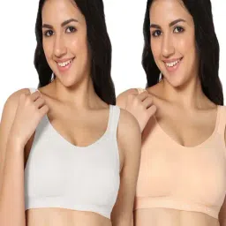 IN CARE Peach & White Sports Bras - Pack Of 2-image-57