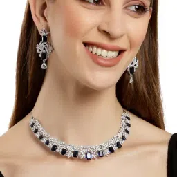 Karatcart Silver Tone Blue AD Necklace Set for Women-picture-28