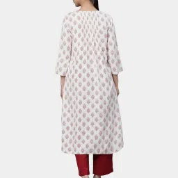 Linen Club Woman Red Buta Printed  A Line Kurta image 2