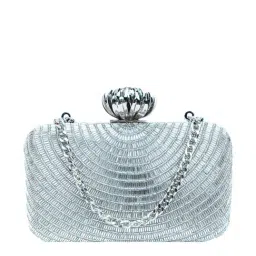 NR by Nidhi Rathi Silver Fabric Minaudiere Clutch-picture-37