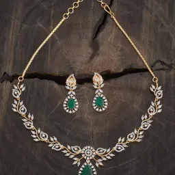 Kushal's Fashion Jewellery Green Rhodium Gold Polished Zircon Necklace set for Women-picture-19