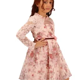Cutecumber Kids Peach Full Sleeves Polyester Dress image 3