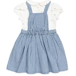 H by Hamleys Kids White & Blue Printed Top with Dungree image 2