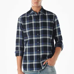 Jack & Jones Navy Cotton Regular Fit Checks Shirt-picture-43
