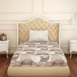 Spaces ATRIUM ECOM Brown & Grey Cotton 144 TC Single Bedsheet with 1 Pillow Cover image 2