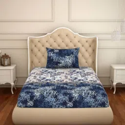 Spaces ATRIUM PLUS ECOM Navy & Grey Cotton 210 TC Single Bedsheet with 1 Pillow Cover image 2