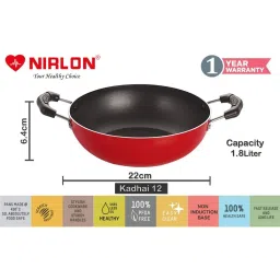 Nirlon Red Aluminium Kitchen Cookware Non-Stick Set with Steel Lid - Set of 3 image 2