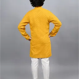 Ahhaaaa Kids Yellow & White Embellished Full Sleeves Kurta With Pyjamas image 2