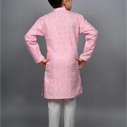 Ahhaaaa Kids Light Pink & White Embellished Full Sleeves Kurta With Pyjamas image 2