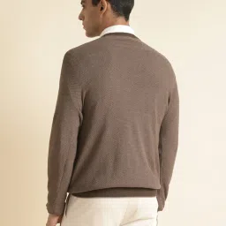 ANDAMEN Brown Regular Fit Textured Cotton Sweater image 2