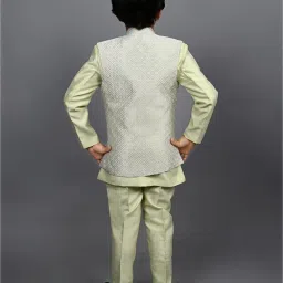 Ahhaaaa Kids Green Embellished Full Sleeves Sherwani, Jacket & Pyjamas image 2
