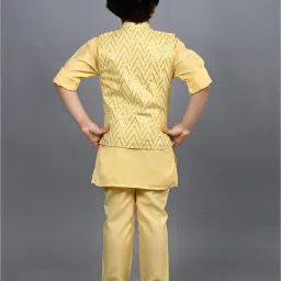 Ahhaaaa Kids Yellow Embellished Full Sleeves Sherwani, Jacket & Pyjamas image 2