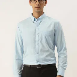 English Navy Sky Blue Slim Fit Shirt-image-47