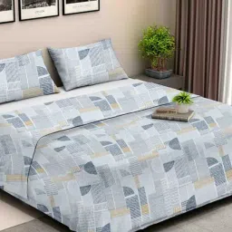 Ariana Rome Geometric Blue 210 TC Cotton Super king Bedsheet with 2 Pillow Covers-image-3