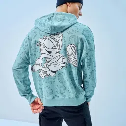 Bewakoof Official Garfield Merchandise Green Relaxed Fit Graphic Print Oversized Hooded Sweatshirt image 2