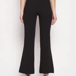 MADAME Black Flared Fit Mid Rise Trousers image 2