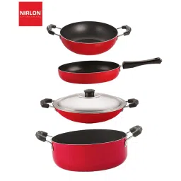 Nirlon Red Aluminium Non-Stick Cooking Pots & Pan - Set of 4 image 1