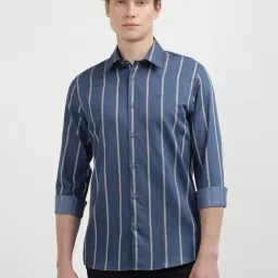 Calvin Klein Blue Cotton Slim Fit Striped Shirt-image-83