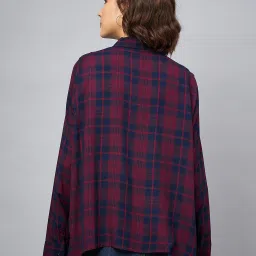 CHIMPAAANZEE Navy & Maroon Viscose Checks Shirt image 2