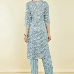Soch Blue Rayon Printed Straight Kurta Sets with Gota Patti Work image 2