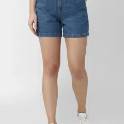 Van Heusen Blue Cotton Mid Rise Shorts-image-29