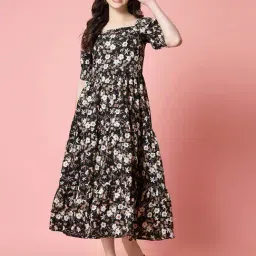 SELVIA Black & Brown Floral Print Midi Dress-picture-36