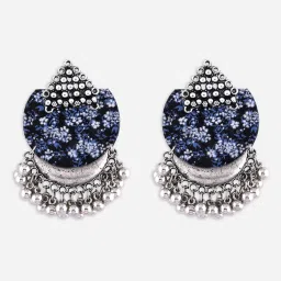 Fida Metal Beaded Printed Navy Blue Stud Earrings image 2