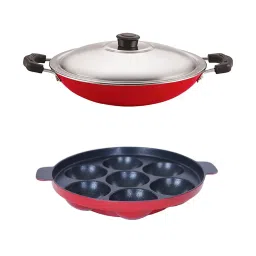 Nirlon Red Aluminium Non-Stick Appampatram and Appachatti Combo Set of 2 image 1