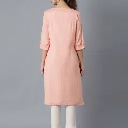 W Peach Cotton Straight Kurta image 2