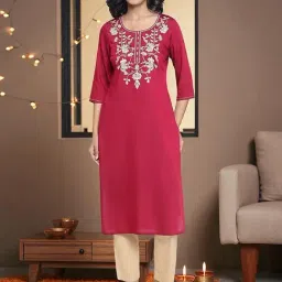 Aurelia Maroon Viscose Embroidered Kurti-picture-28