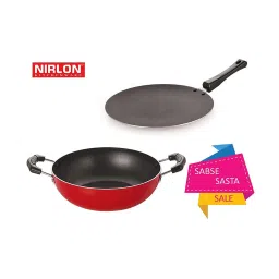 Nirlon Red Aluminium Non-Stick Kadhai & Woks Set of 2 image 1