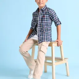 U.S. Polo Assn. Kids Navy & White Checks Full Sleeves Shirt image 4