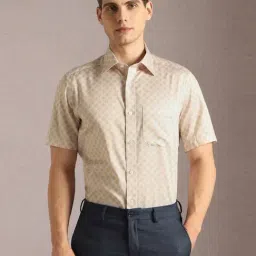 Louis Philippe Beige Cotton Regular Fit Printed Shirt-picture-26