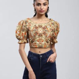 Label Ritu Kumar Khaki Floral Print Crop Top-picture-13