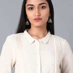 W Beige Cotton Printed Straight Kurta image 5