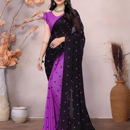 Moda Rapido Polka Dot Printed Saree With Unstiched Blouse Piece-picture-24