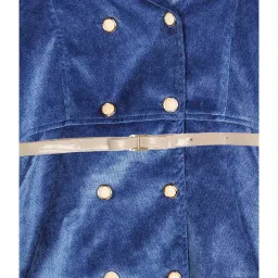 Peppermint Kids Blue Solid Coat With Belt image 3