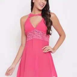 Clovia Pink Lace Babydoll image 1