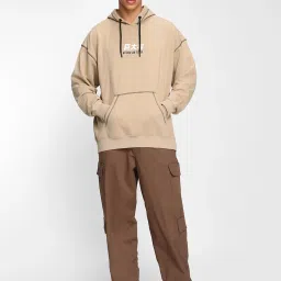 Bewakoof Light Brown Loose Fit Graphic Print Oversized Hooded Sweatshirt image 5