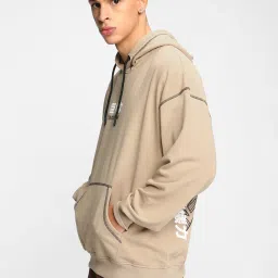 Bewakoof Light Brown Loose Fit Graphic Print Oversized Hooded Sweatshirt image 3