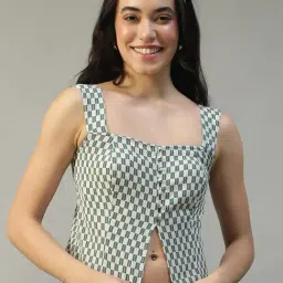 Oxolloxo Green Regular Fit Checked Top-image-74