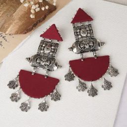 Teejh Ethnic Yaalini Maroon Fabric Dangler Earring-picture-1