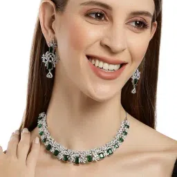 Karatcart Silver Tone Green AD Necklace Set for Women-picture-23
