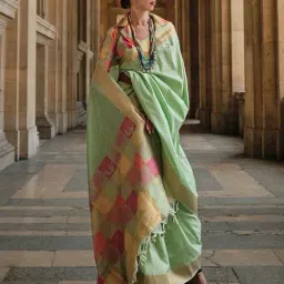Saree Mall Green Silk Woven Saree With Unstitched Blouse-image-56