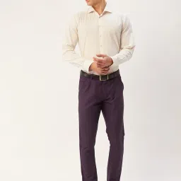 Jainish Maroon Cotton Tapered Fit Checks Flat Front Trousers image 4