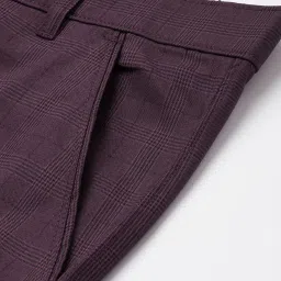 Jainish Maroon Cotton Tapered Fit Checks Flat Front Trousers image 5