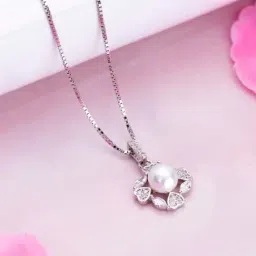 Zavya 925 Silver Hearts in Bloom Rhodium-Plated Flower Pendant with Chain for Women-image-1