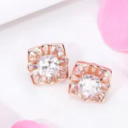 Zavya Squared Elegance 925 Sterling Silver Rose Gold-Plated Square Earring-image-49